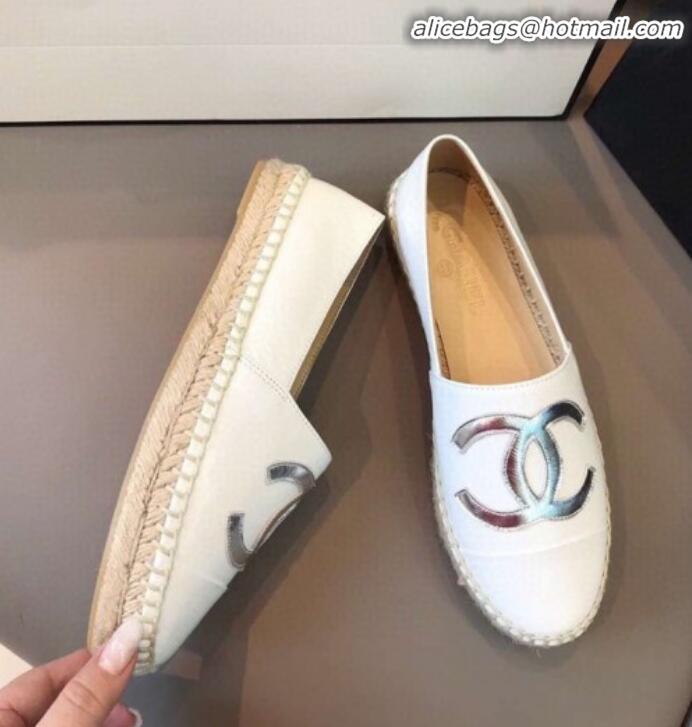 Reasonable Price Chanel Calfskin Flat Espadrilles G29762 White/Silver 2020