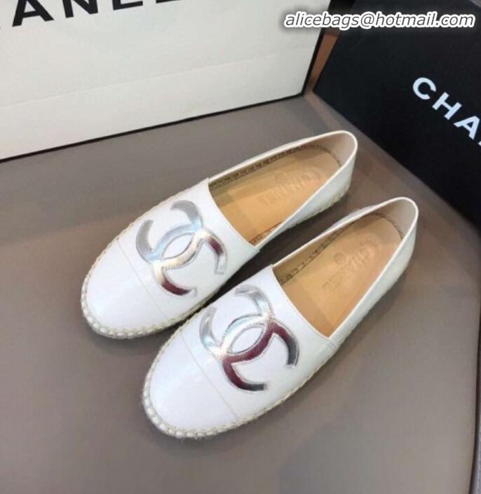 Reasonable Price Chanel Calfskin Flat Espadrilles G29762 White/Silver 2020