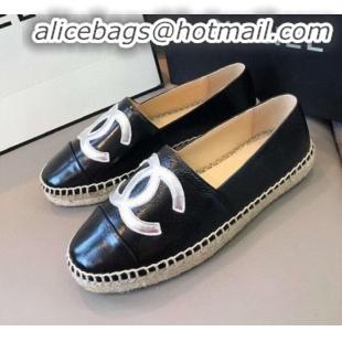 Good Product Chanel Quilted Calfskin Flat Espadrilles G29762 Black/Silver 2020