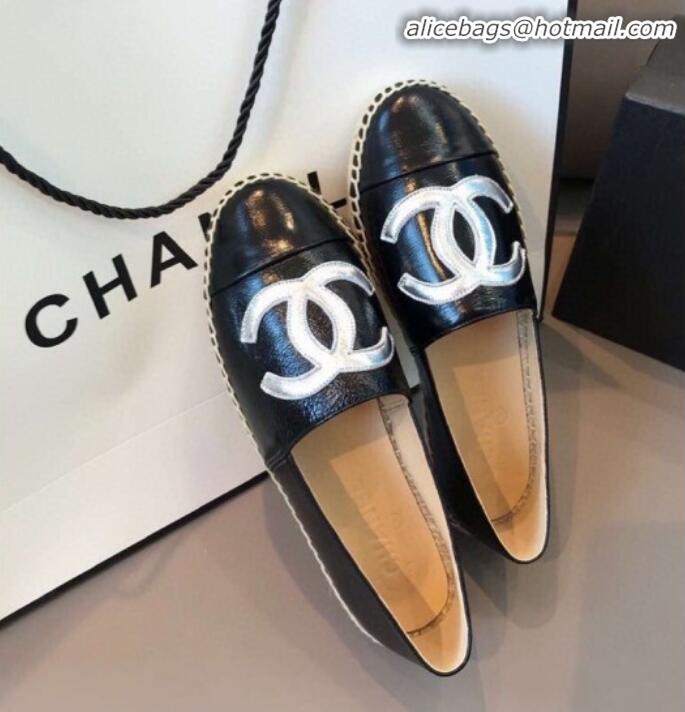 Good Product Chanel Quilted Calfskin Flat Espadrilles G29762 Black/Silver 2020