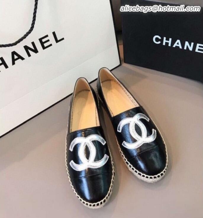 Good Product Chanel Quilted Calfskin Flat Espadrilles G29762 Black/Silver 2020