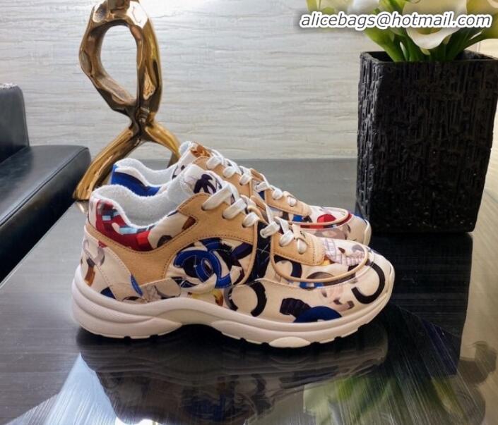 Low Cost Chanel Colored Logo Print Sneakers G34360 Blue 2020