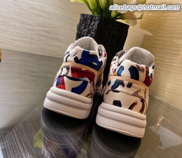 Low Cost Chanel Colored Logo Print Sneakers G34360 Blue 2020