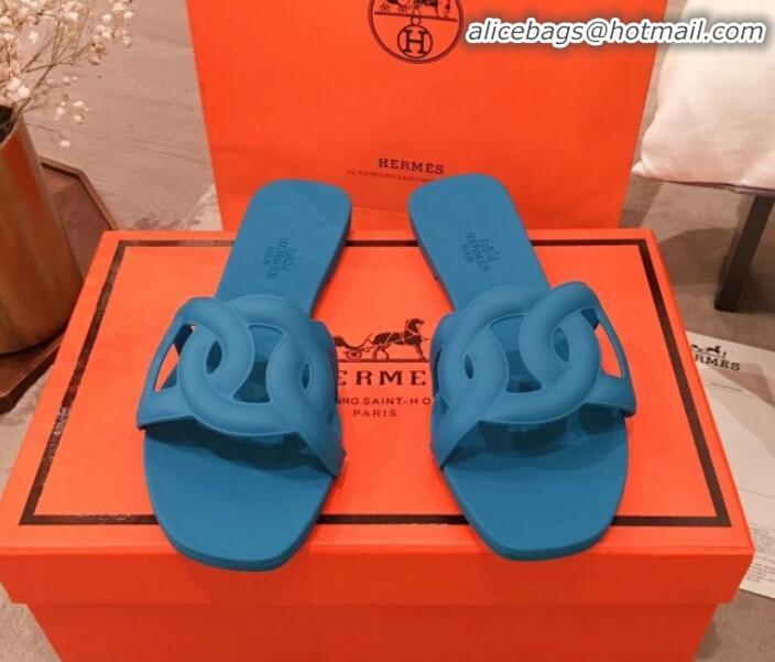 Low Price Hermes Aloha Flat Slide Sandals H21701 Blue