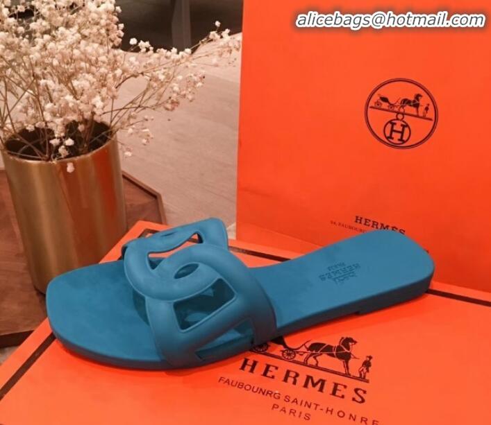 Low Price Hermes Aloha Flat Slide Sandals H21701 Blue