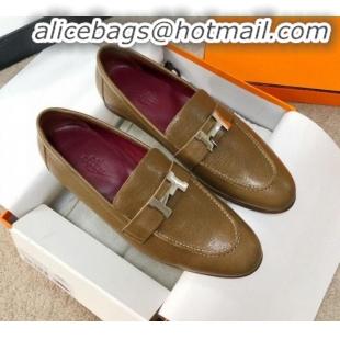 Best Design Hermes Paris Lambskin Flat Loafers H30710 Brown 2020