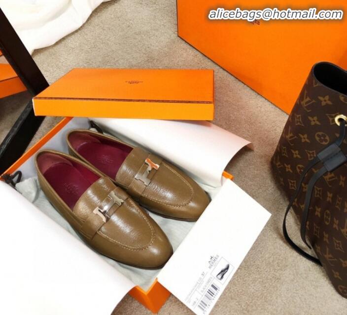 Best Design Hermes Paris Lambskin Flat Loafers H30710 Brown 2020