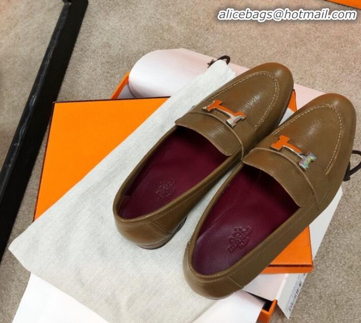 Best Design Hermes Paris Lambskin Flat Loafers H30710 Brown 2020