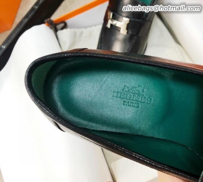 Best Design Hermes Paris Lambskin Flat Loafers H30710 Black/Green 2020