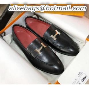 Grade Design Hermes Paris Lambskin Flat Loafers H30710 Black/Red 2020