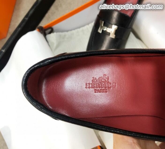 Grade Design Hermes Paris Lambskin Flat Loafers H30710 Black/Red 2020