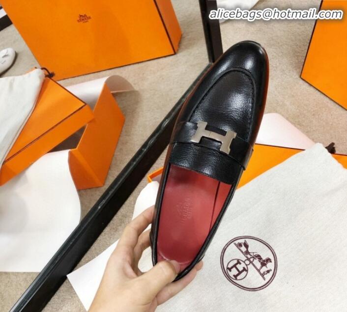 Grade Design Hermes Paris Lambskin Flat Loafers H30710 Black/Red 2020