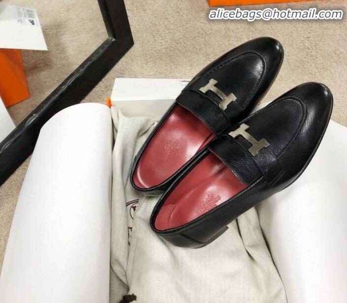 Grade Design Hermes Paris Lambskin Flat Loafers H30710 Black/Red 2020