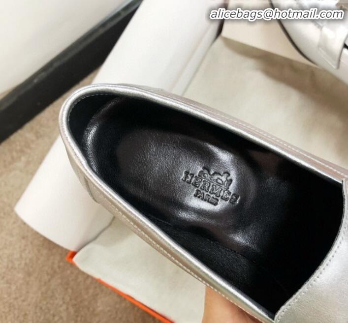 Discount Hermes Paris Lambskin Flat Loafers H30710 Silver 2020