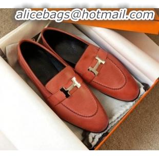 Discount Design Hermes Paris Lambskin Flat Loafers H30711 Orange 2020