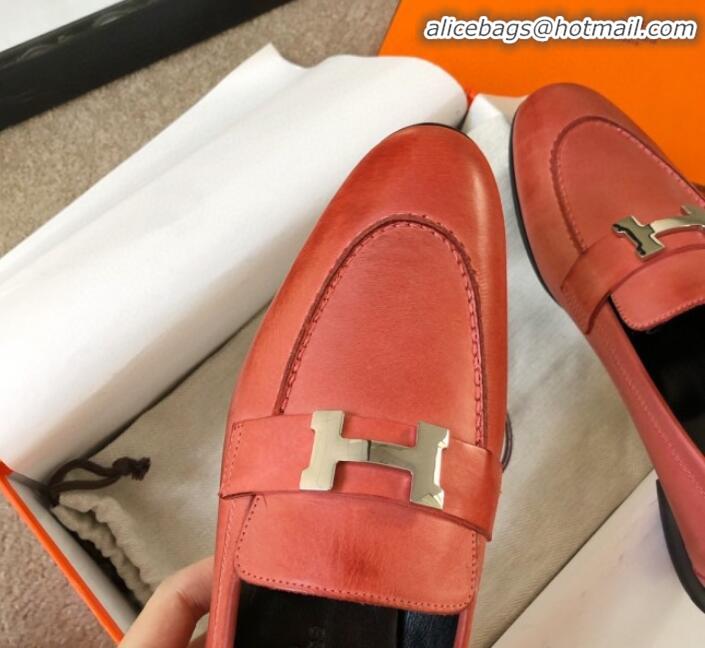 Discount Design Hermes Paris Lambskin Flat Loafers H30711 Orange 2020