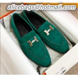 Discount Hermes Paris Suede Flat Loafers H30715 Green 2020