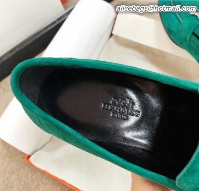 Discount Hermes Paris Suede Flat Loafers H30715 Green 2020