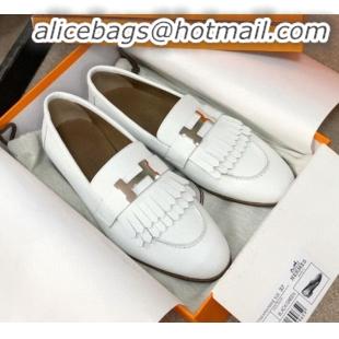 Most Popular Hermes Royal Fringe Lambskin Flat Loafers H30715 White 2020