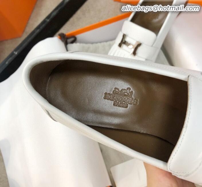 Most Popular Hermes Royal Fringe Lambskin Flat Loafers H30715 White 2020