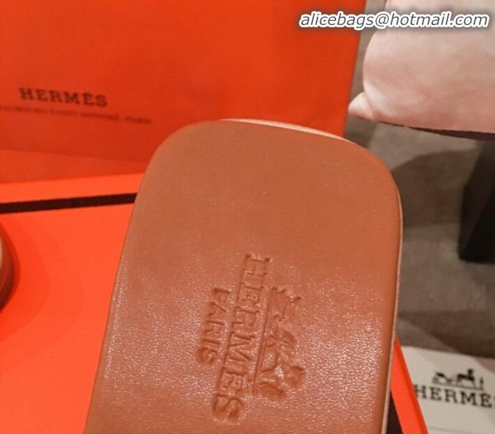 Best Product Hermes Villa Flat Slide Sandals H031301 Brown 2020