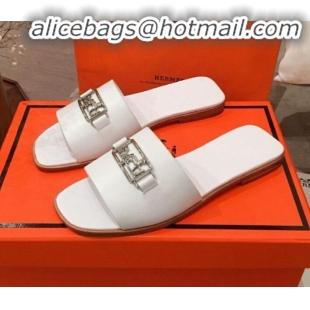 Luxury Hermes Villa Flat Slide Sandals H031301 White 2020