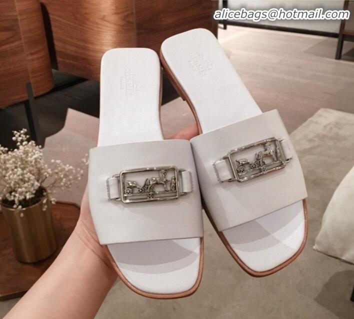 Luxury Hermes Villa Flat Slide Sandals H031301 White 2020