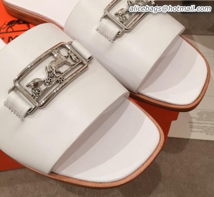 Luxury Hermes Villa Flat Slide Sandals H031301 White 2020