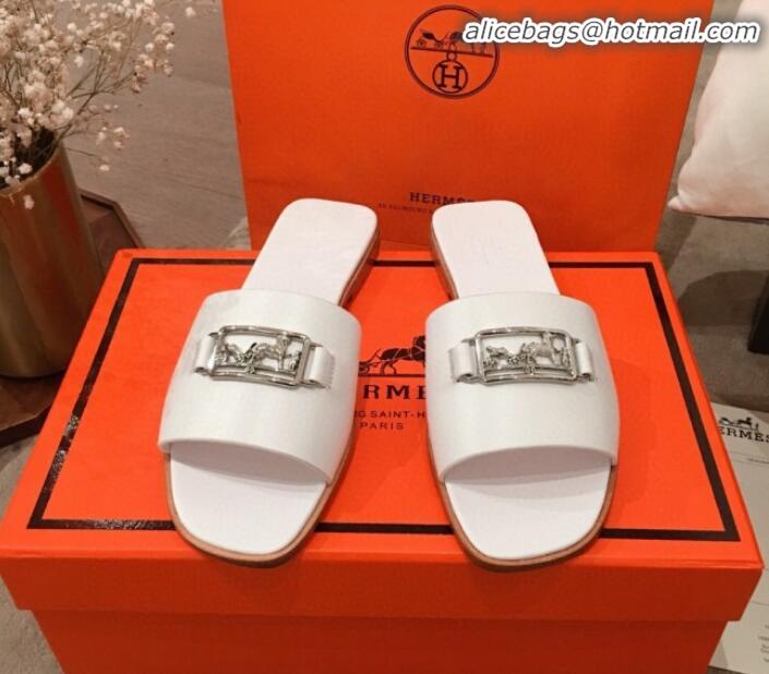 Luxury Hermes Villa Flat Slide Sandals H031301 White 2020