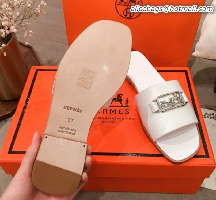 Luxury Hermes Villa Flat Slide Sandals H031301 White 2020