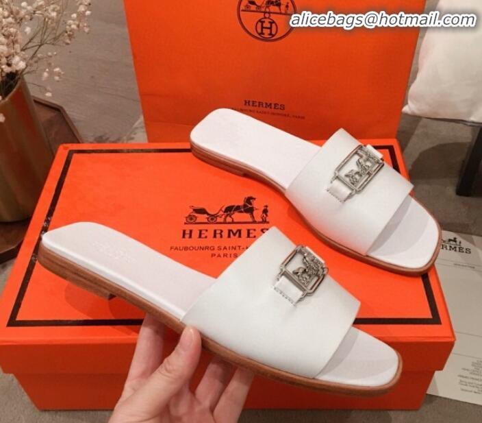 Luxury Hermes Villa Flat Slide Sandals H031301 White 2020