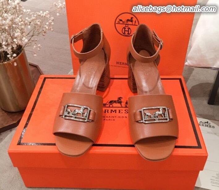 Charming Hermes Villa Calfskin Sandals H031304 Brown 2020