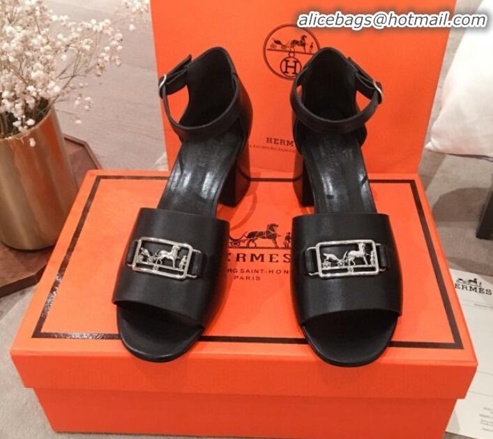 Top Design Hermes Villa Calfskin Sandals H031304 Black 2020