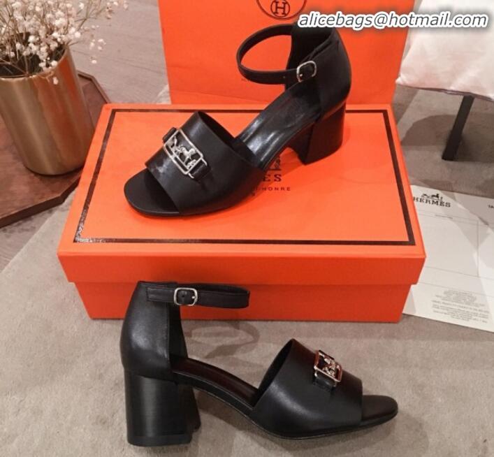 Top Design Hermes Villa Calfskin Sandals H031304 Black 2020