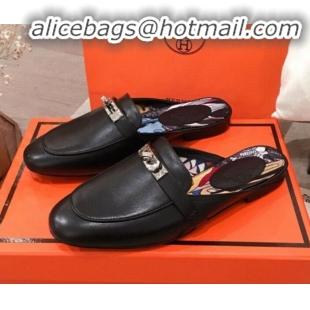 Shop Duplicate Hermes Classic Kelly Calfskin Flat Mules H031307 Black 2020