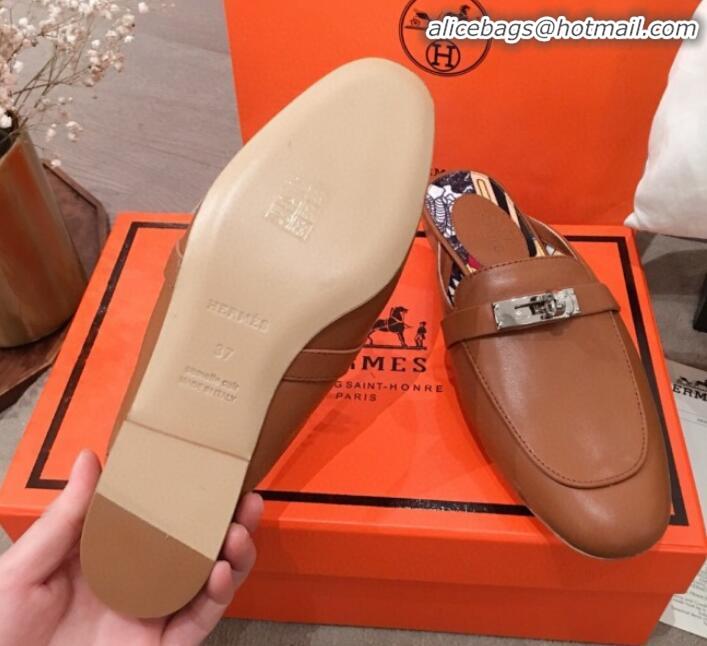 Good Taste Hermes Classic Kelly Calfskin Flat Mules H031307 Brown 2020