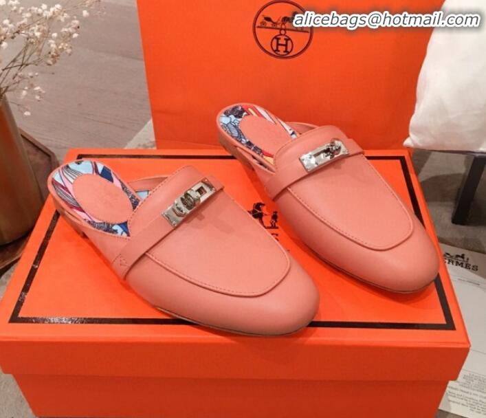 Good Looking Hermes Classic Kelly Calfskin Flat Mules H031307 Orange 2020