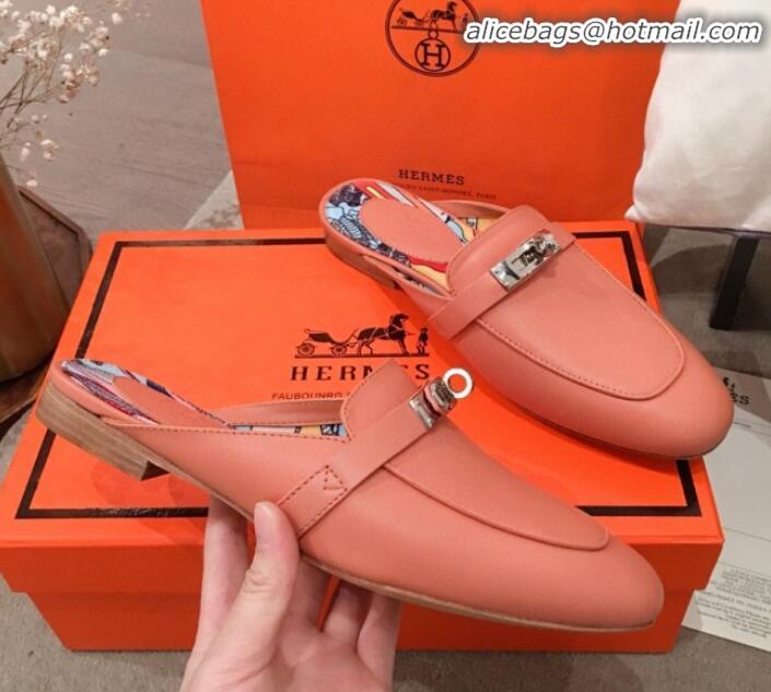 Good Looking Hermes Classic Kelly Calfskin Flat Mules H031307 Orange 2020