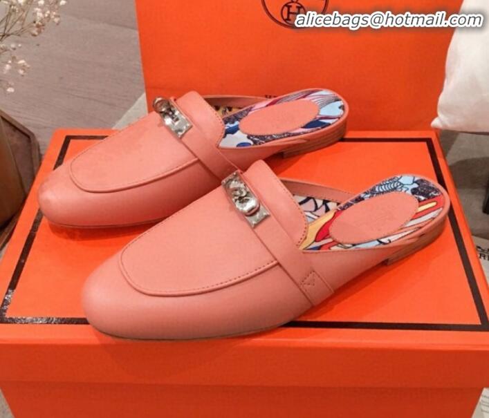 Good Looking Hermes Classic Kelly Calfskin Flat Mules H031307 Orange 2020