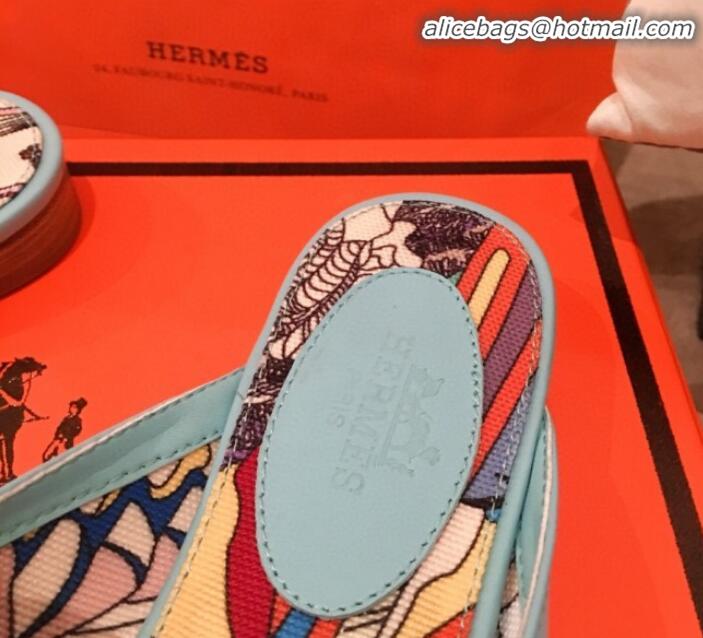 Luxurious Hermes Classic Kelly Calfskin Flat Mules H031307 Blue 2020