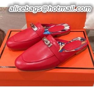 Lowest Price Hermes Classic Kelly Calfskin Flat Mules H031307 Red 2020