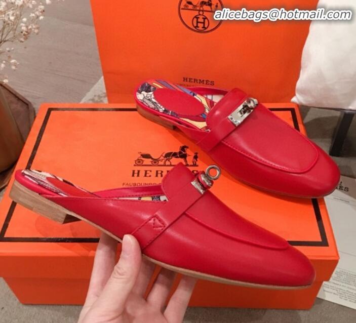 Lowest Price Hermes Classic Kelly Calfskin Flat Mules H031307 Red 2020