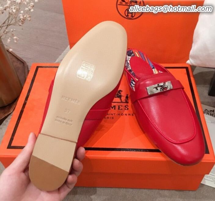 Lowest Price Hermes Classic Kelly Calfskin Flat Mules H031307 Red 2020