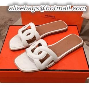 Low Price Hermes Aloha Calfskin Fringe Flat Slide Sandal H031409 White 2020