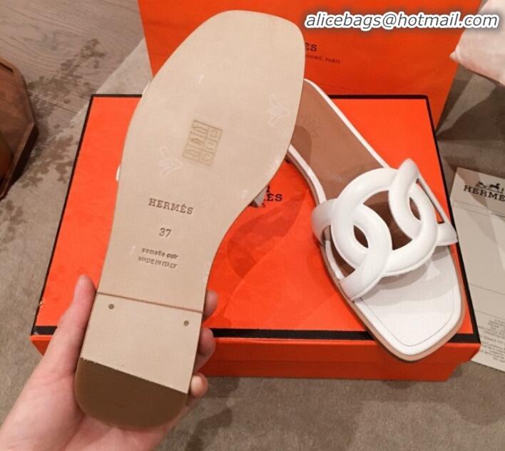 Low Price Hermes Aloha Calfskin Fringe Flat Slide Sandal H031409 White 2020