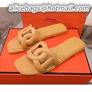 Best Price Hermes Aloha Calfskin Fringe Flat Slide Sandal H031409 Yellow 2020