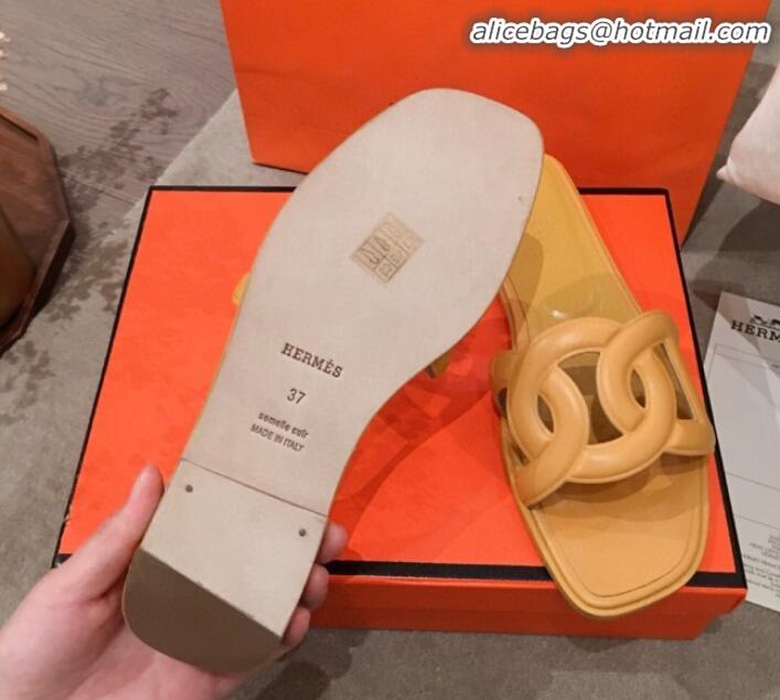 Best Price Hermes Aloha Calfskin Fringe Flat Slide Sandal H031409 Yellow 2020