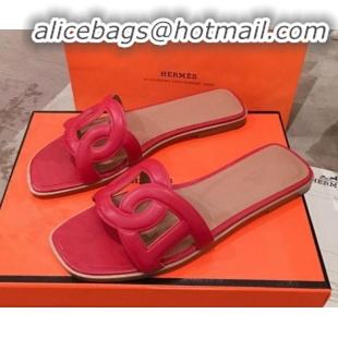 Good Quality Hermes Aloha Calfskin Fringe Flat Slide Sandal H031409 Red 2020