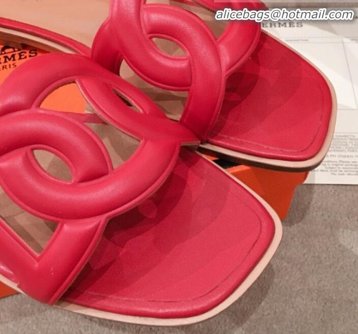 Good Quality Hermes Aloha Calfskin Fringe Flat Slide Sandal H031409 Red 2020