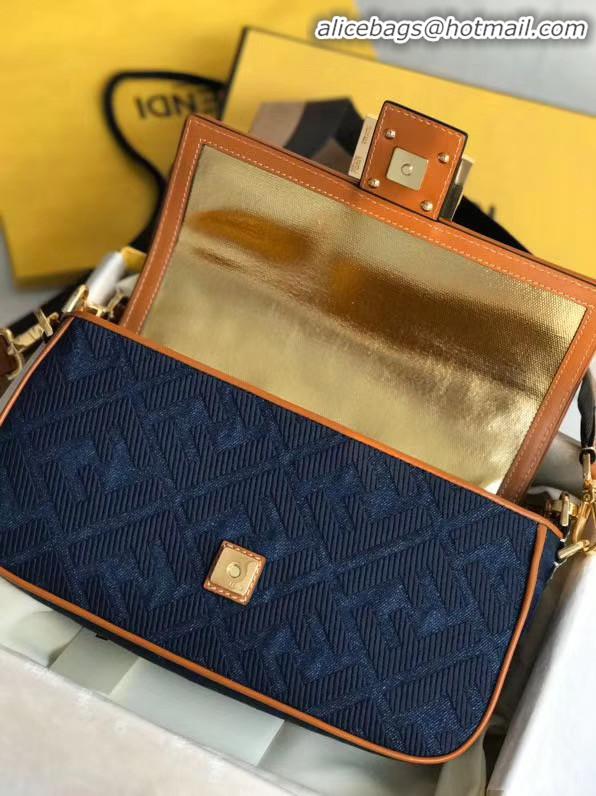 Top Quality Fendi BAGUETTE LARGE Blue denim bag BR771A9